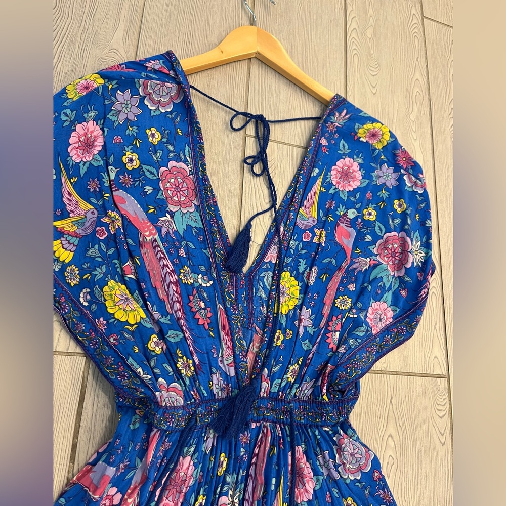 R. Vivomos Deepv Blue Floral Boho Maxi Dress - Picture 6 of 12